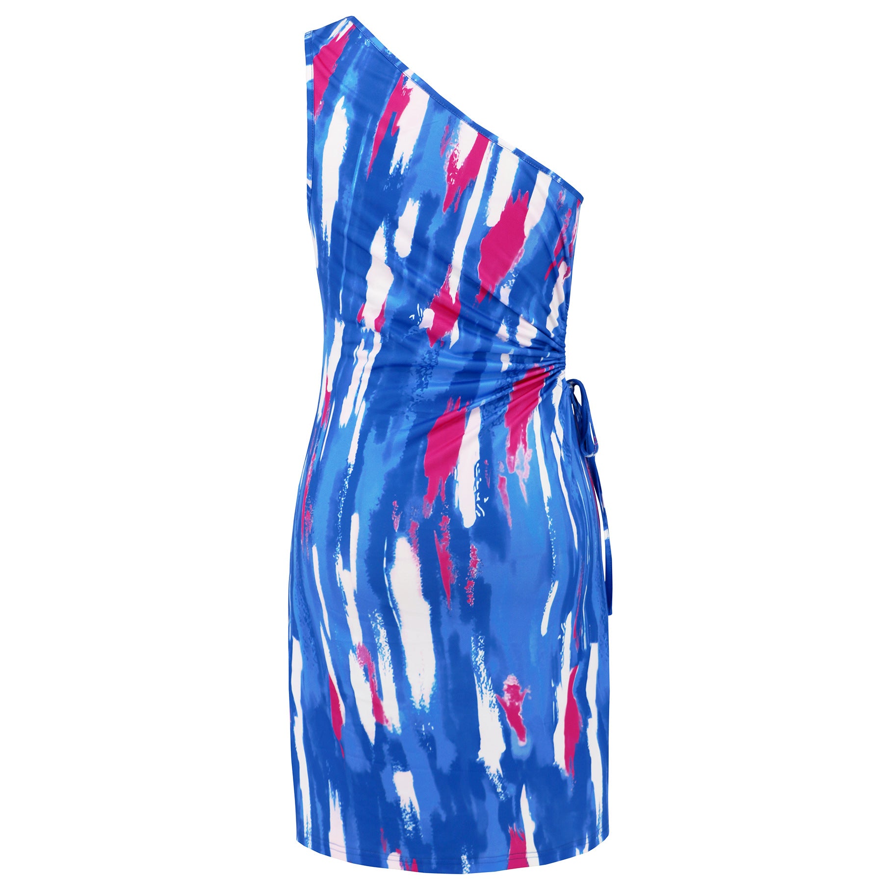 Women Sexy One Shoulder Slash Shoulder Tie Dye Print Dress 17