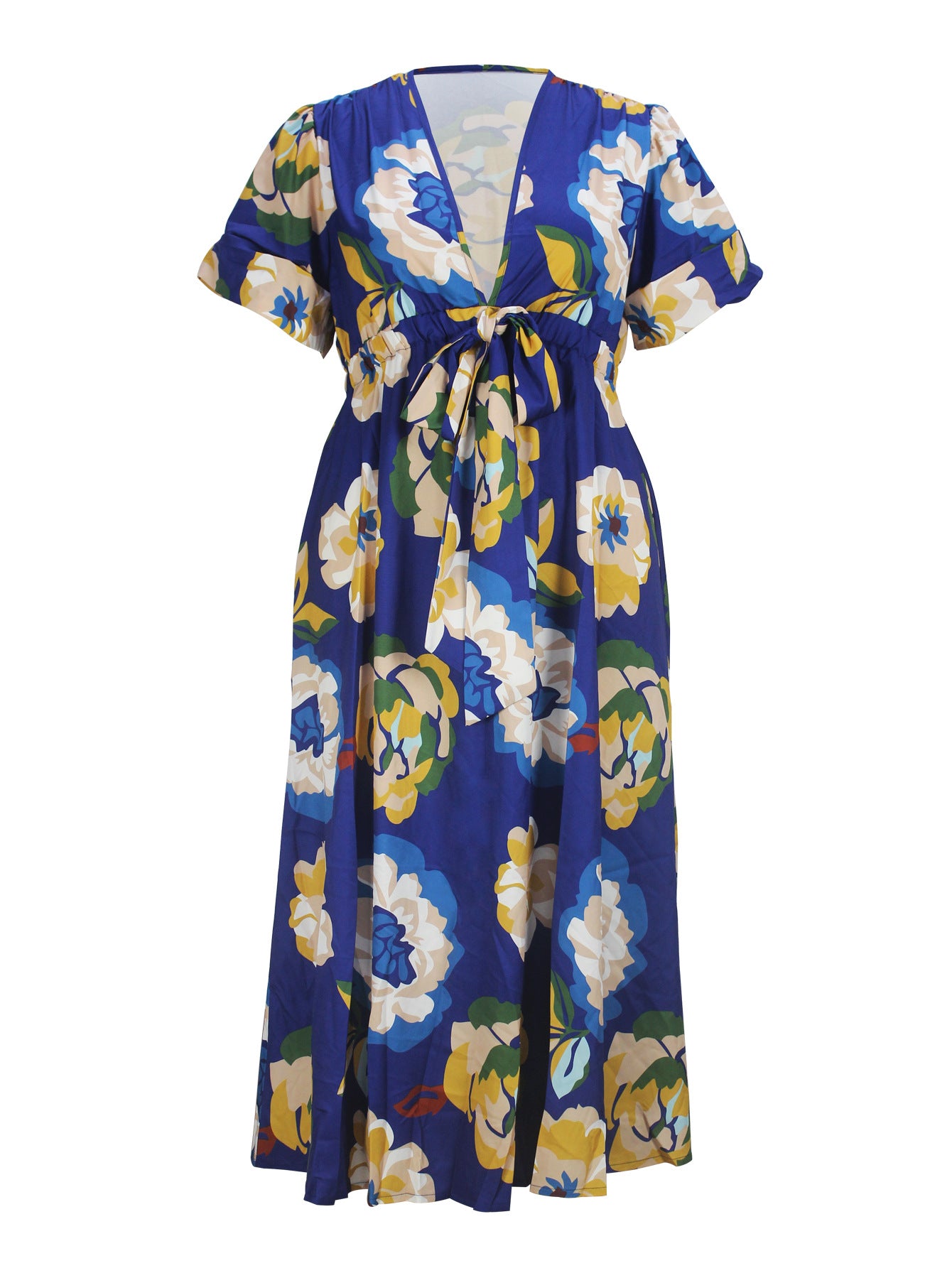 Plus Size Women Elegant V-Neck Short Sleeve Dress 6