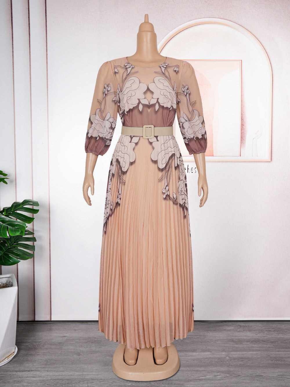 Elegant Long Dress Africa Women's Plus Size Print Pleated Chiffon Dress 12