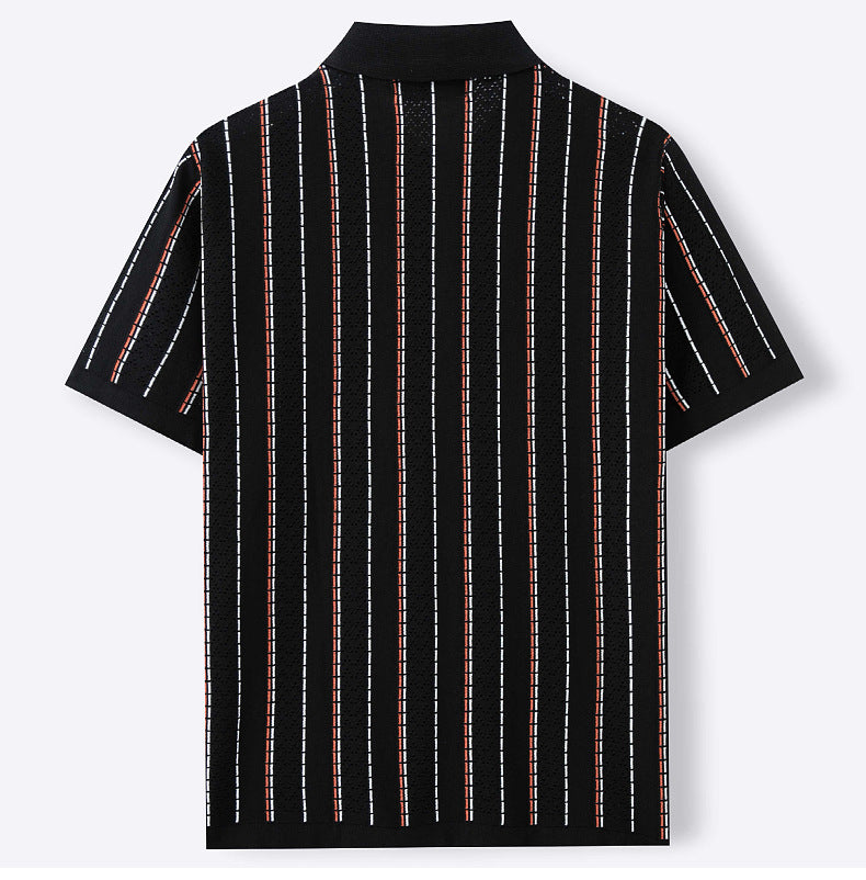 Men's Summer Short-sleeved Striped Knitting Shirt Polo T-shirt 12