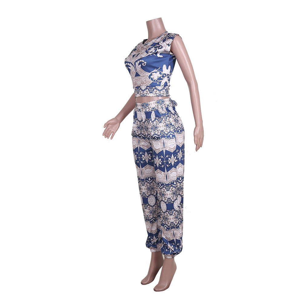 Spring/Summer Women's Printed Short Sleeve Two-Piece Pants Set 6