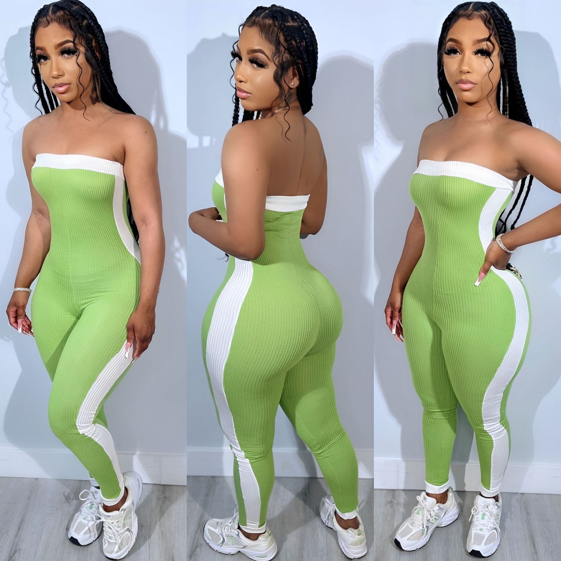 Strapless Color Block Sexy Tight Fitting Sporty Jumpsuit 5