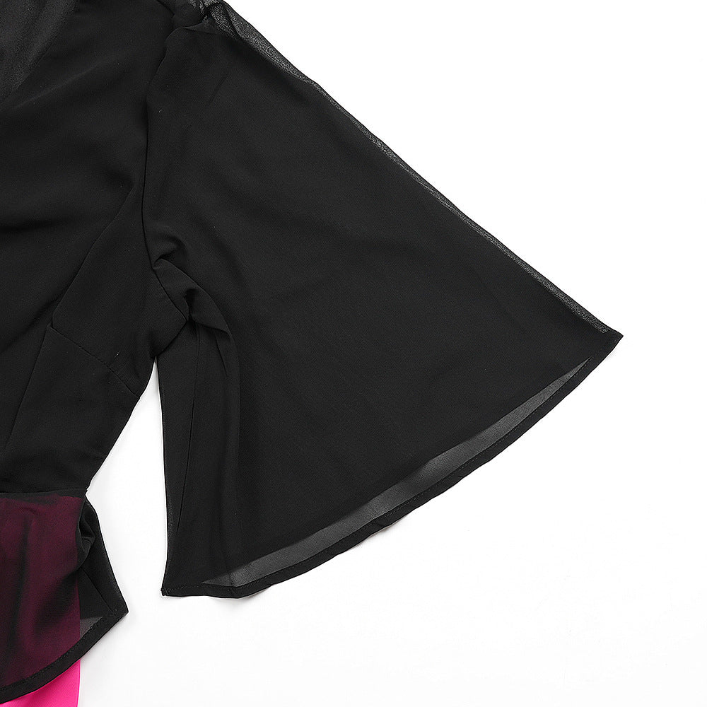 African Women's Elegant Plus Size Chiffon Patchwork Contrast Long Dress 14