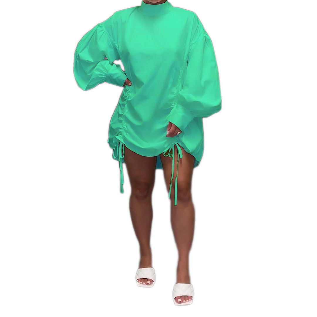 Women Stand Collar Shirt Dress 10