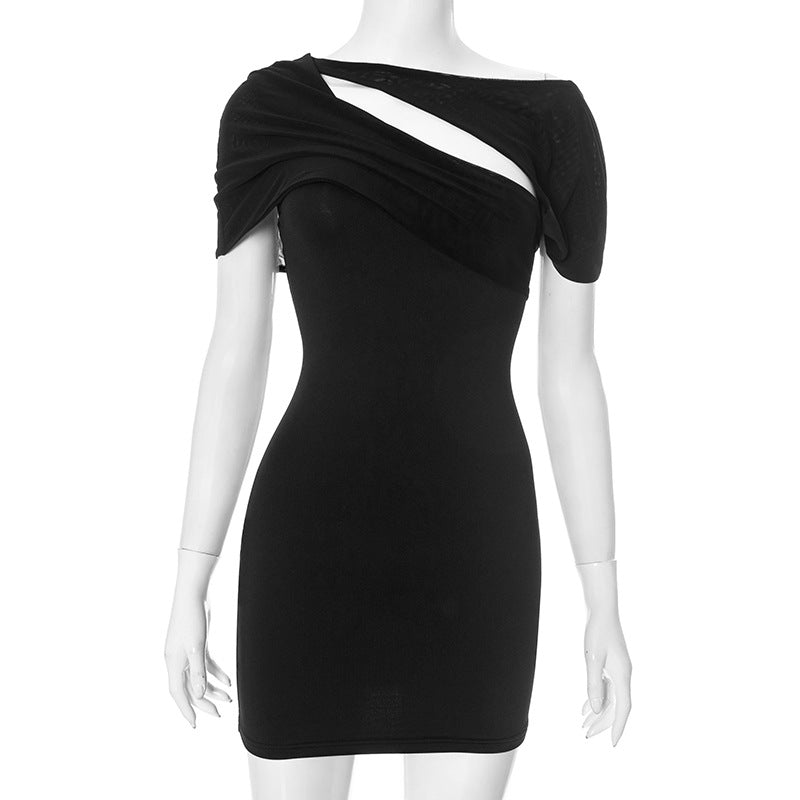 Women's spring and summer Off Shoulder irregular hollow Patchwork Bodycon Dress 19