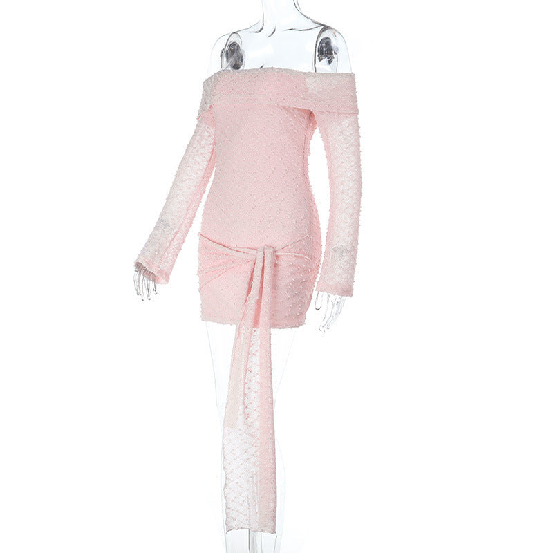 Women Sexy Off-Shoulder Lace-Up Bodycon Dress 9