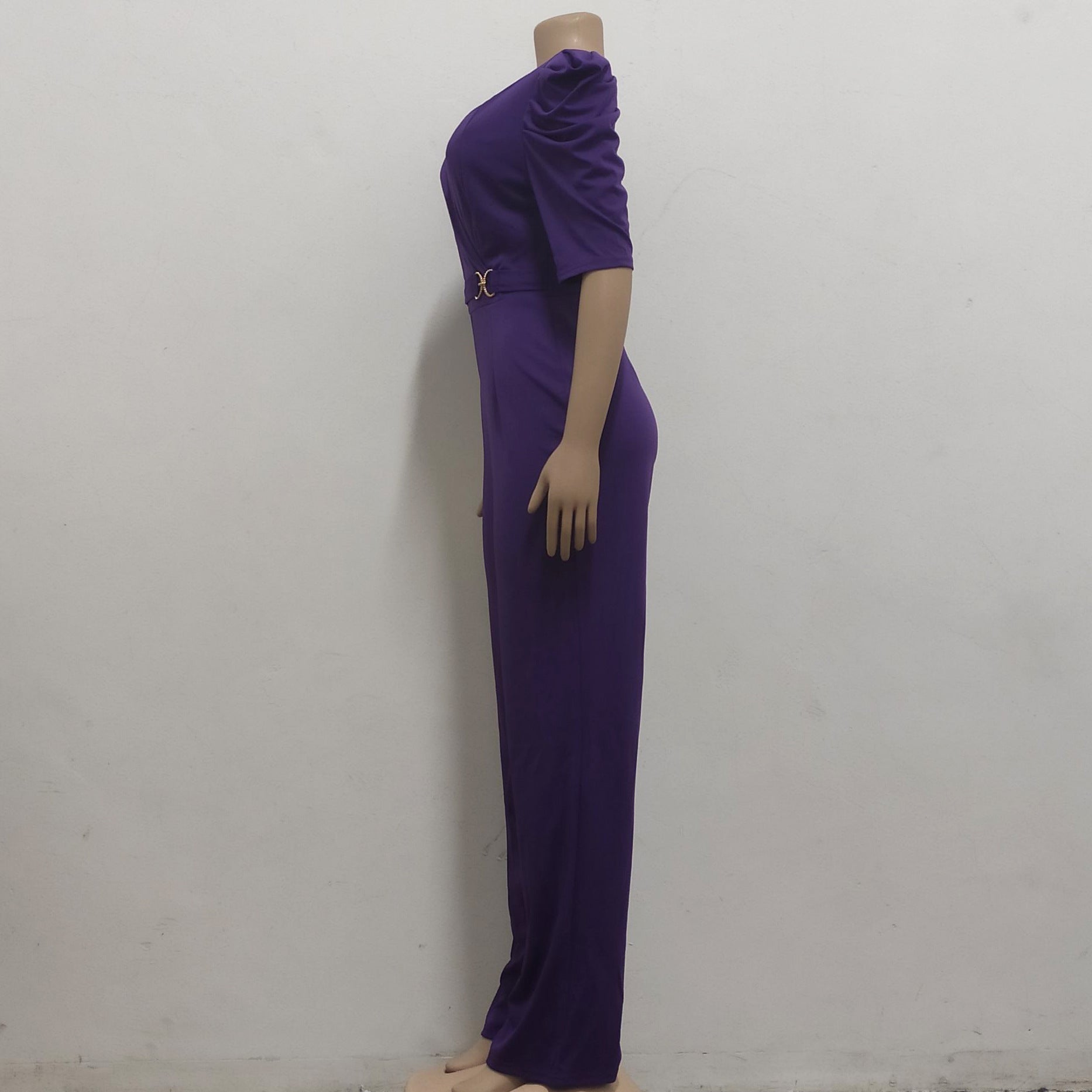 Sexy Fashion Solid Color Three-Quarter Sleeve V-Neck Jumpsuit Women's Clothing 24