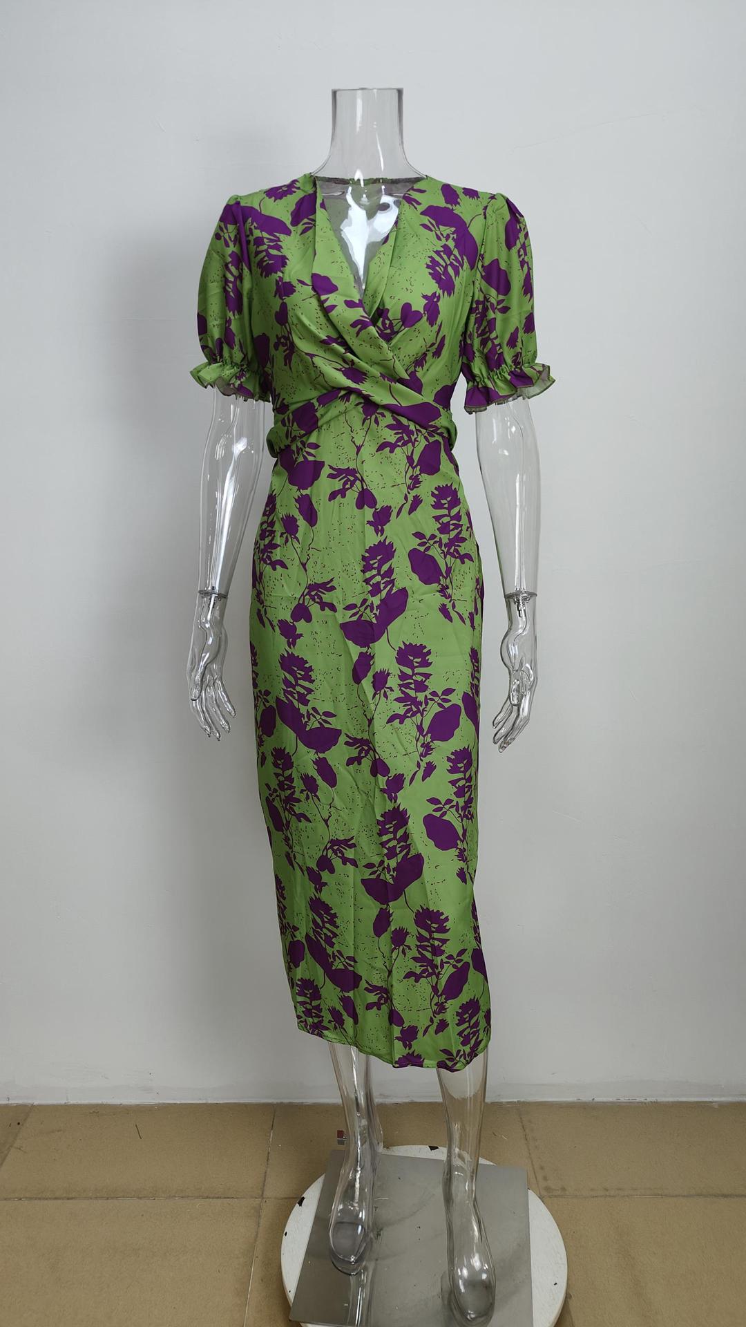 Women's fashion printed V-neck long dress 8