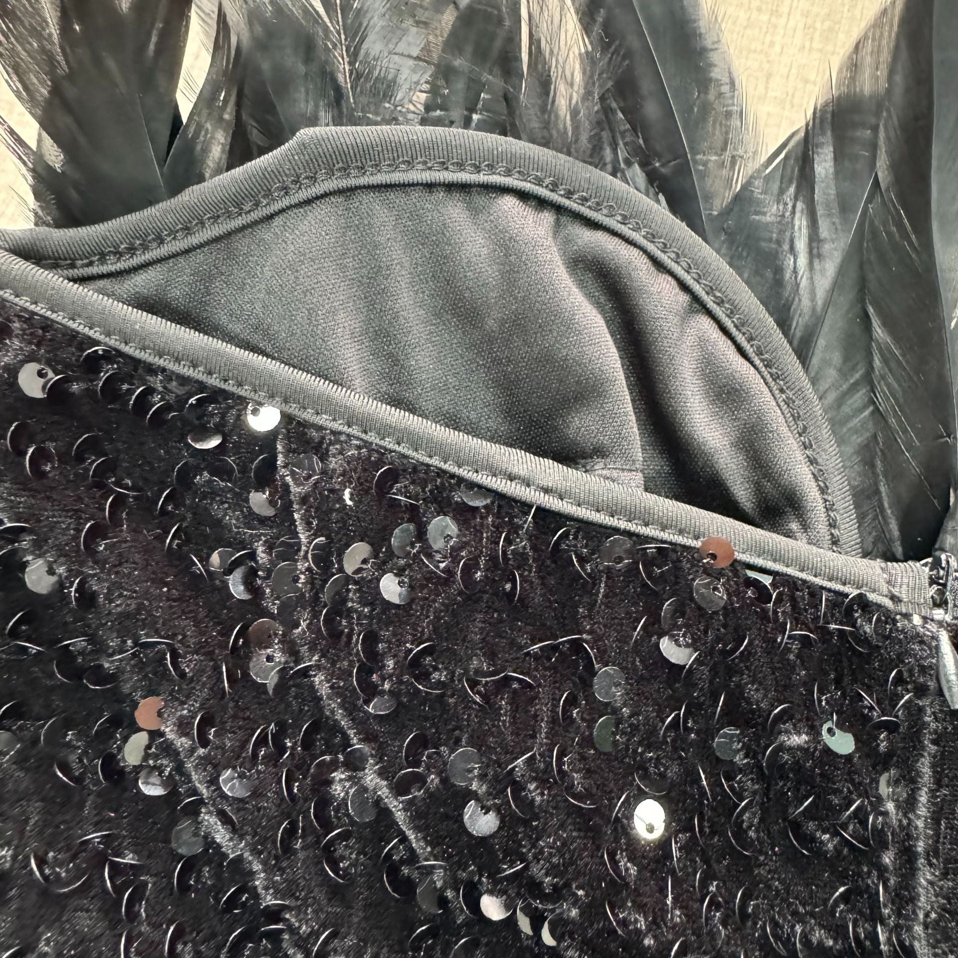 Women sexy sequin V Neck Strapless Feather Bodycon dress 12