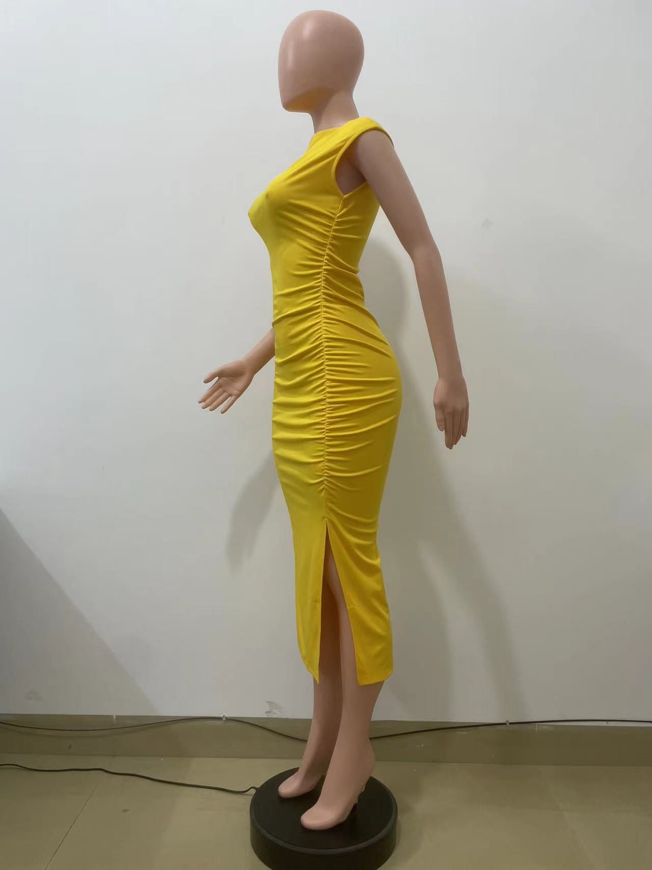 Women Solid Slit Chic Midi Bodycon Dress 8