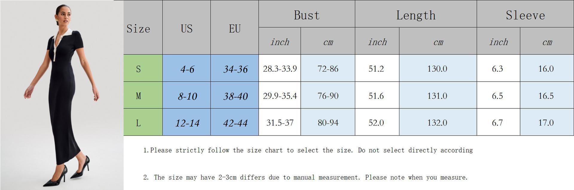 Turndown Collar Chic Contrast Color Short Sleeve Single-Breasted Female Knitting Long Dress 8