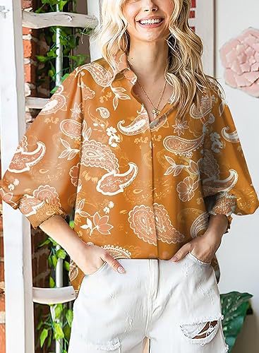 Autumn winter women's long-sleeved printed top Turndown Collar lantern sleeve shirt 13