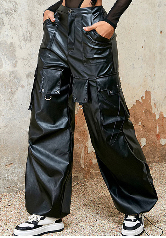 American Wide Leg Red Cargo Pants Women's Summer Drawstring Casual Straight Leg Fashion Trousers