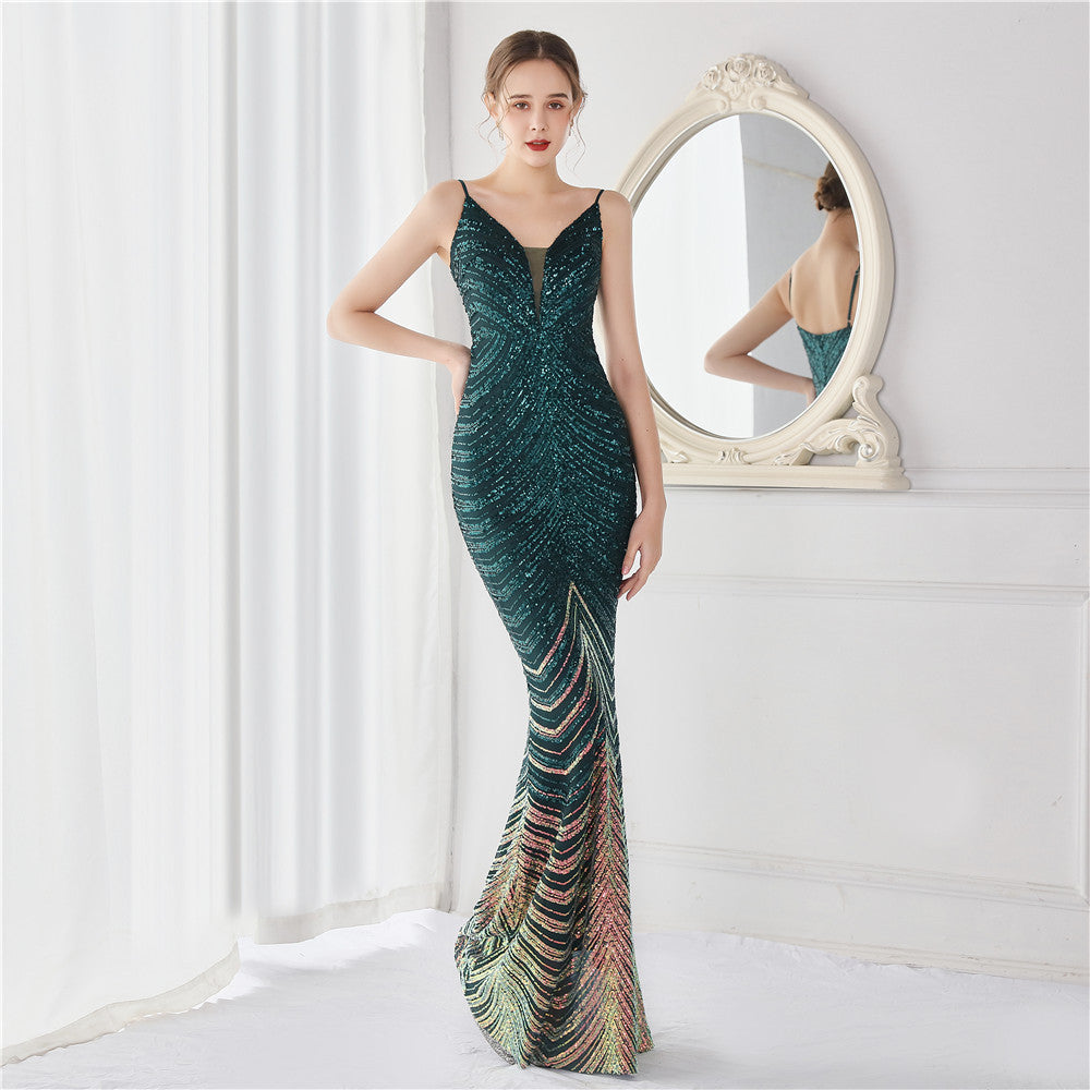 Long Sequins Plus Plus Size Performance Formal Party Evening Dress 4