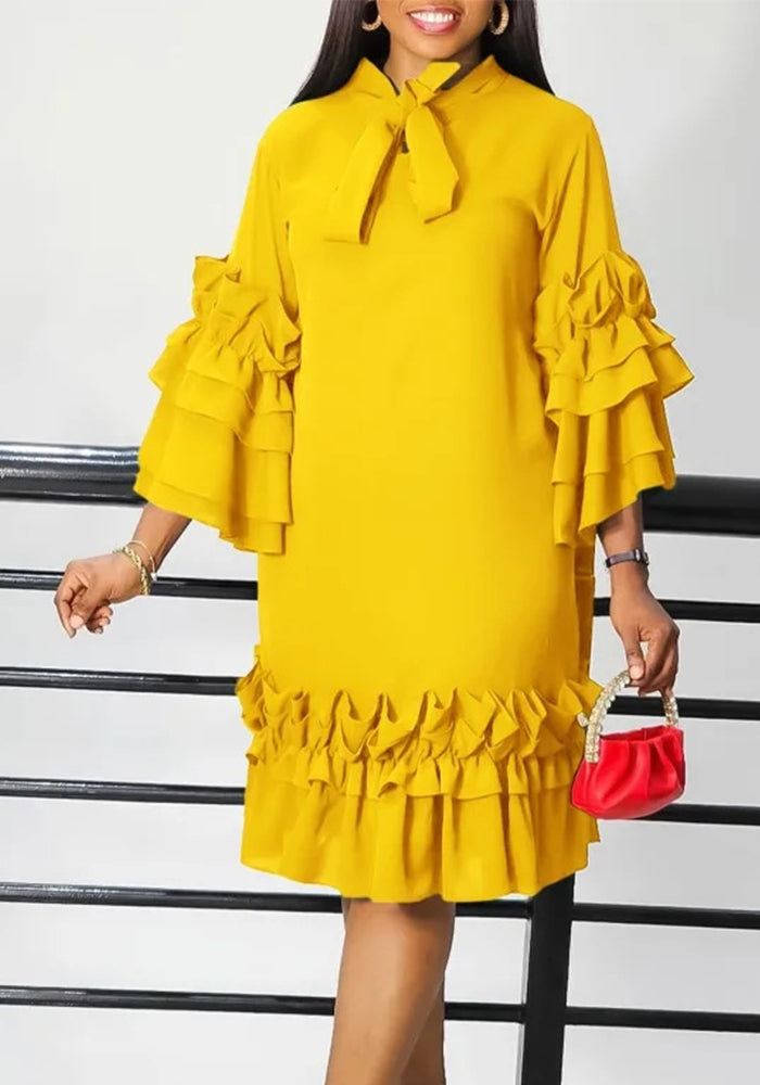 Spring Summer Fashion Casual Bell Sleeve Plus Size Dress