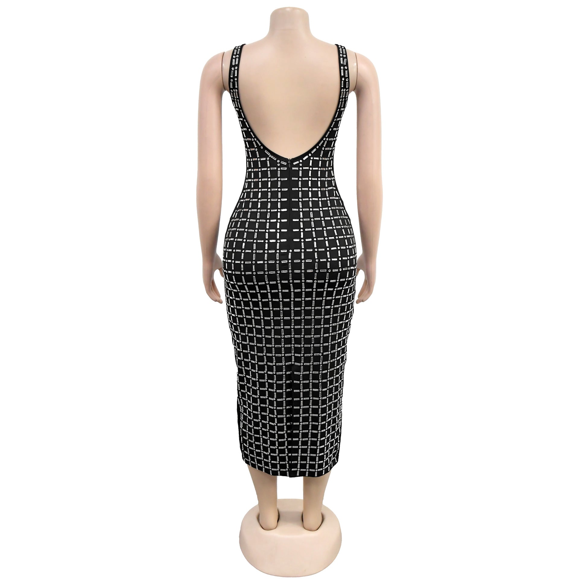 Women's Sexy Beaded Slim Arm Low Back Strapless Dress 10