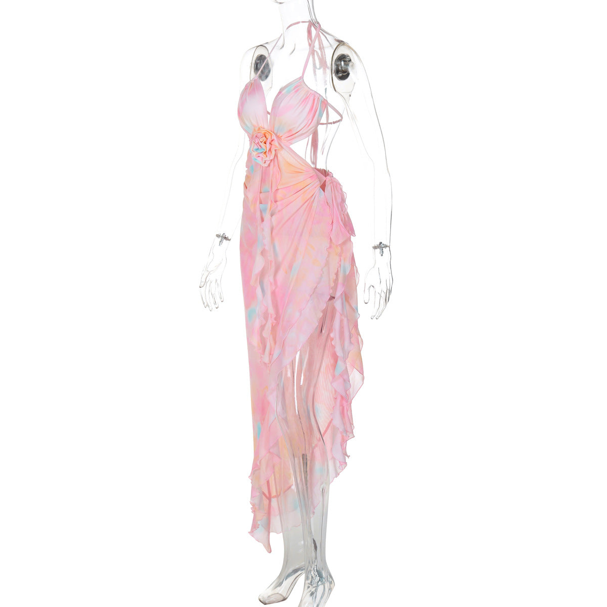 Women Fall Sexy Mesh Strapless Lace Dress 9