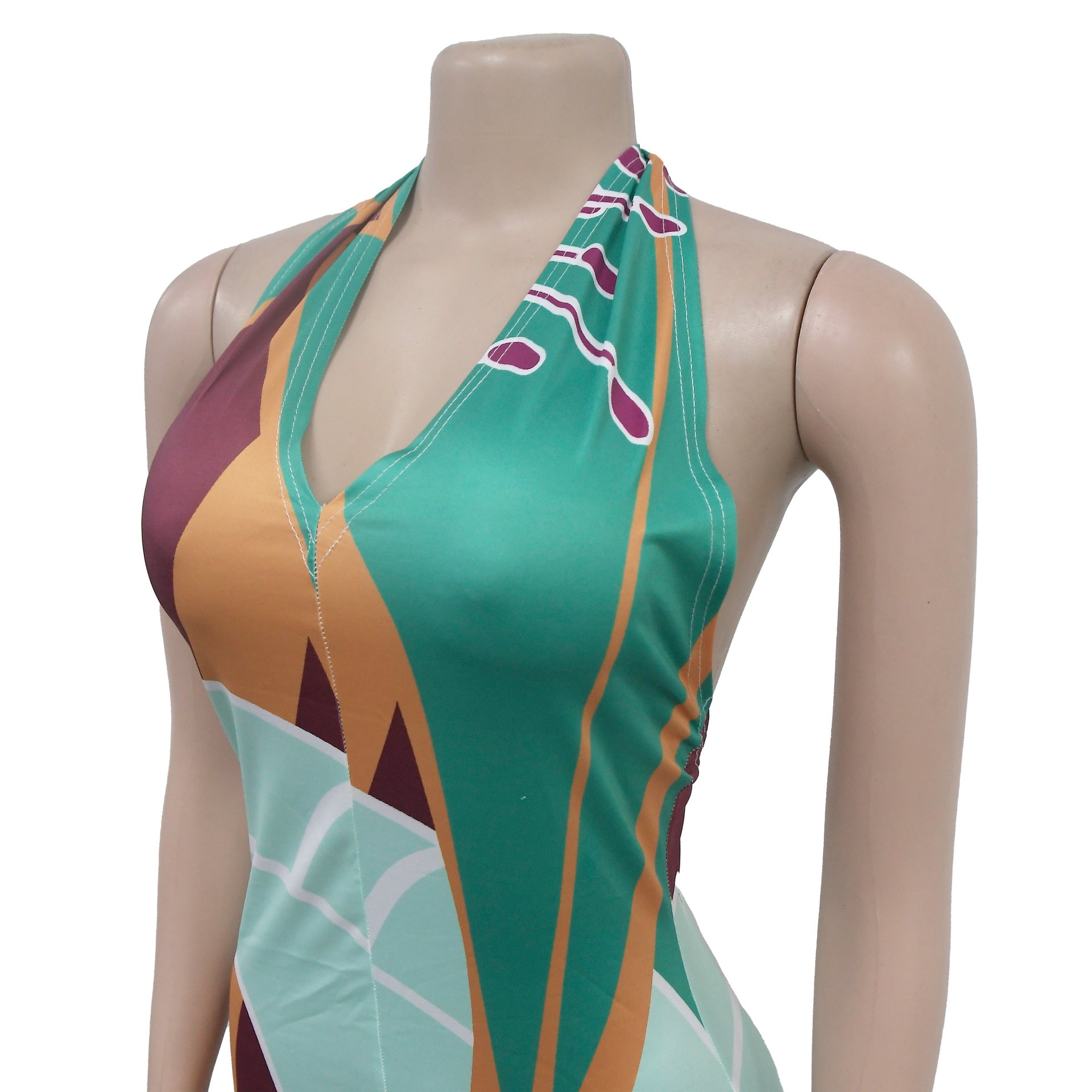 Fashionable Women's Sexy Printed Sleeveless Low Back Maxi Dress 12