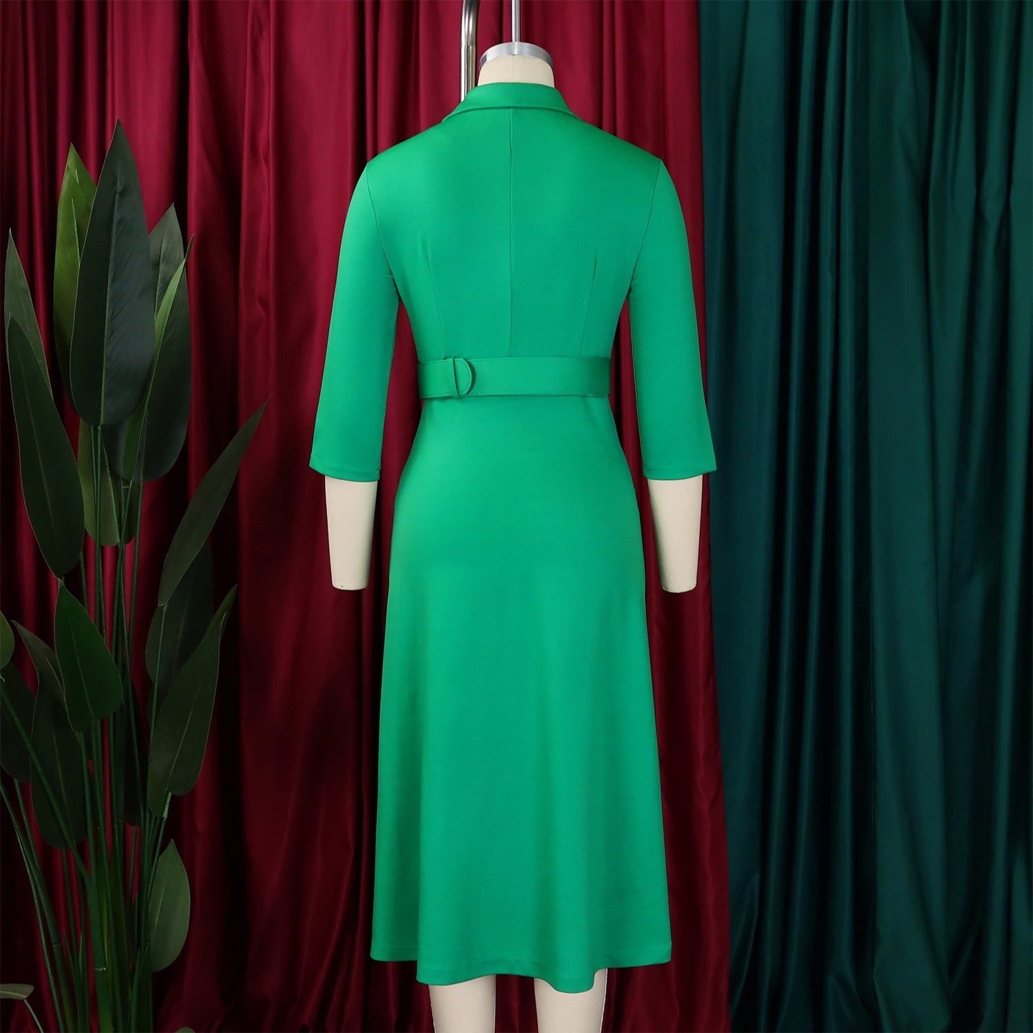 Women's Fashion Chic Double Breasted Turndown Collar Solid Color Career Dress 13