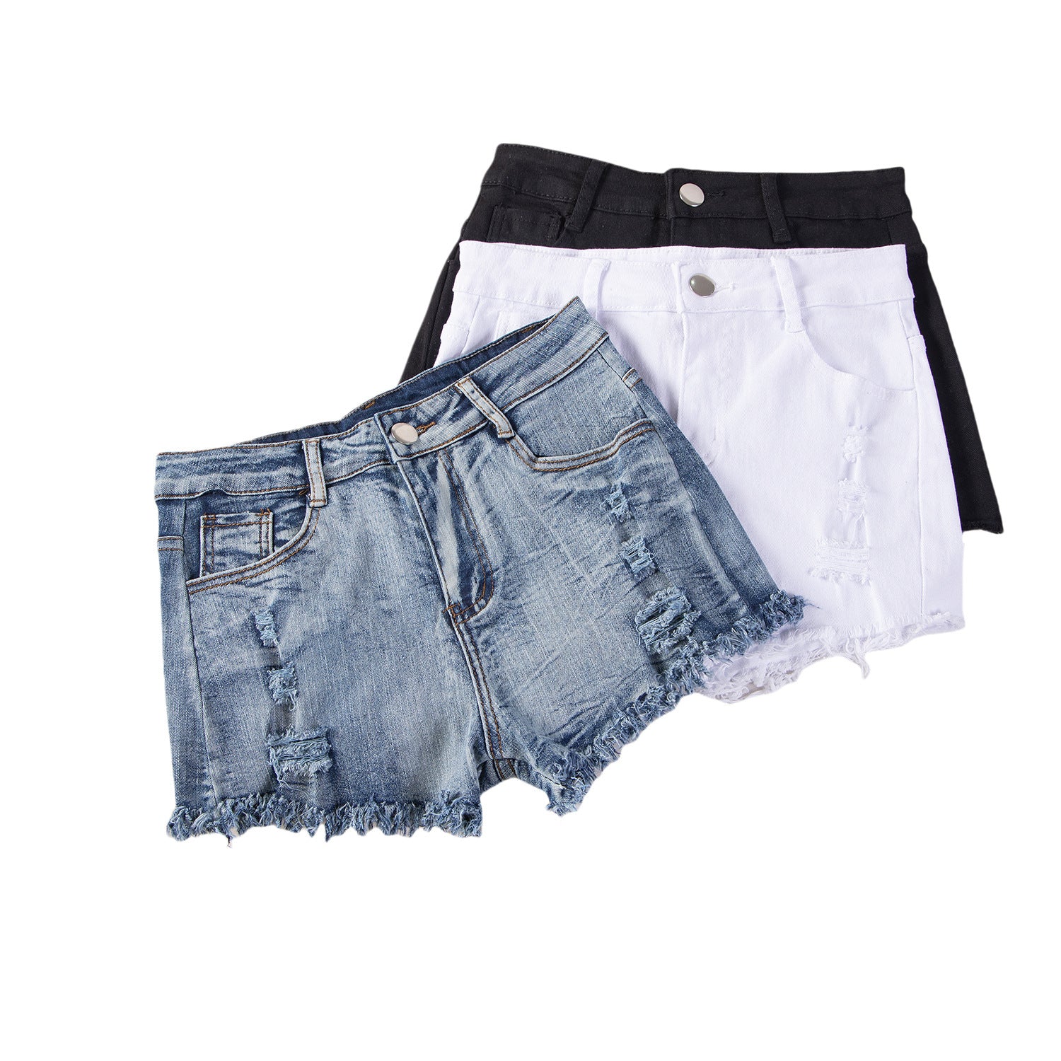 Sexy Casual High-Waist Plus Size Ripped Denim Shorts 14
