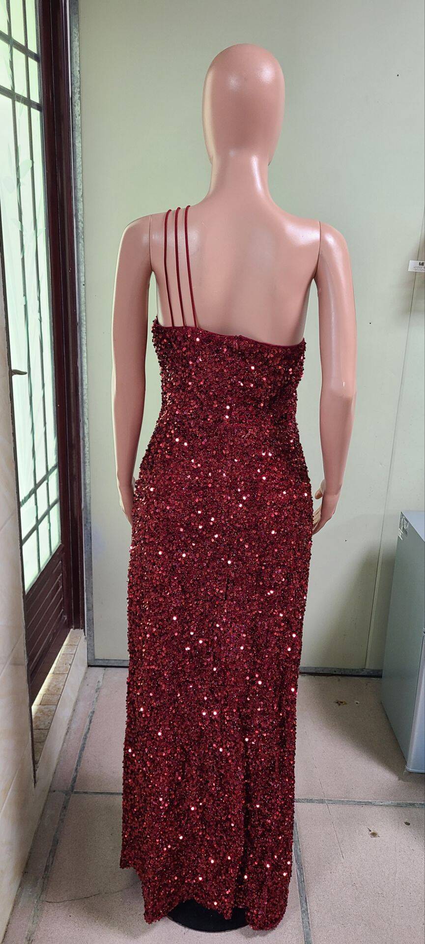 Women Summer Sexy Off Shoulder Slit Sequin Dress 18