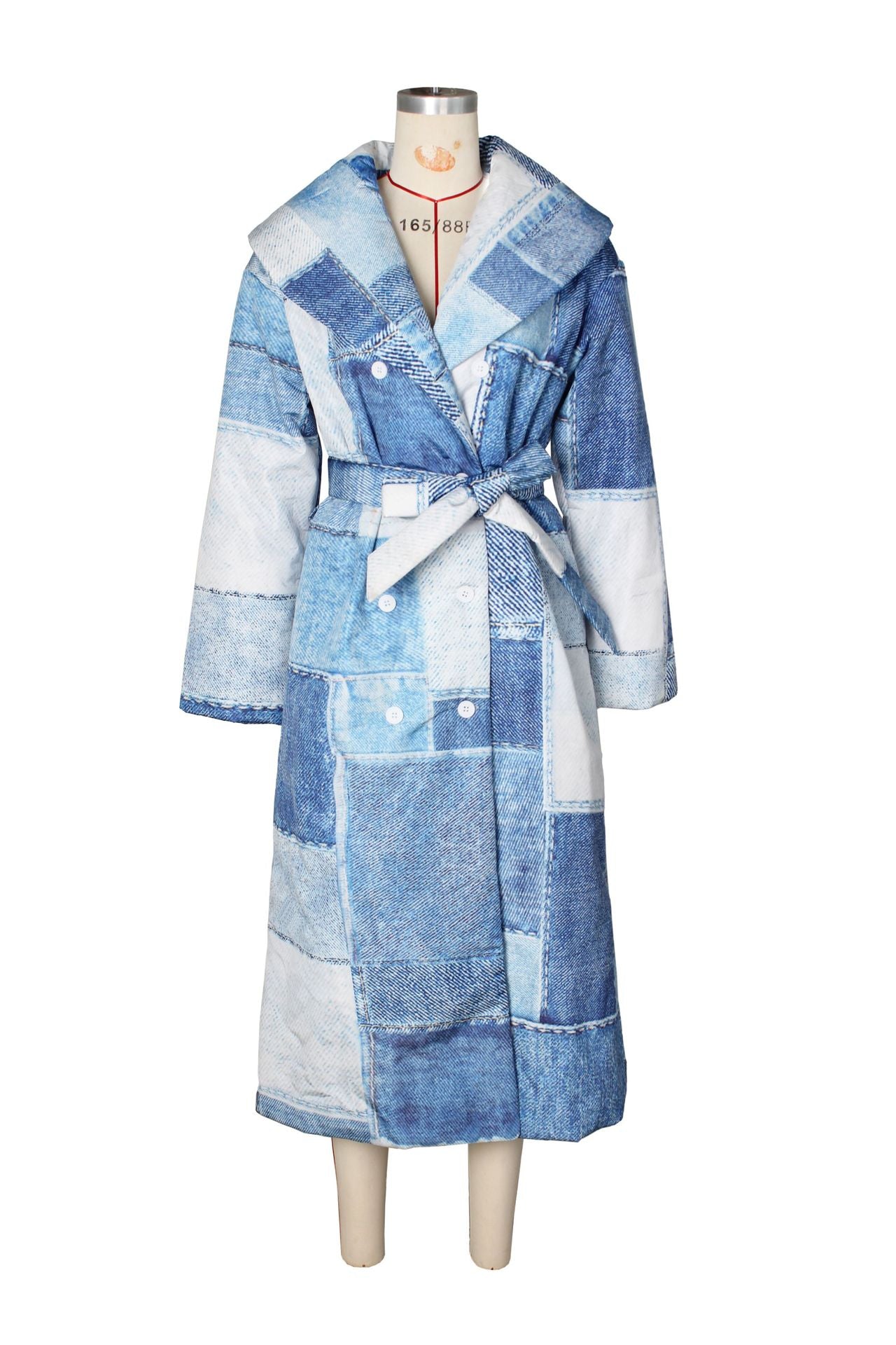 Women Denim patch print Turndown Collar lace-up jacket 9