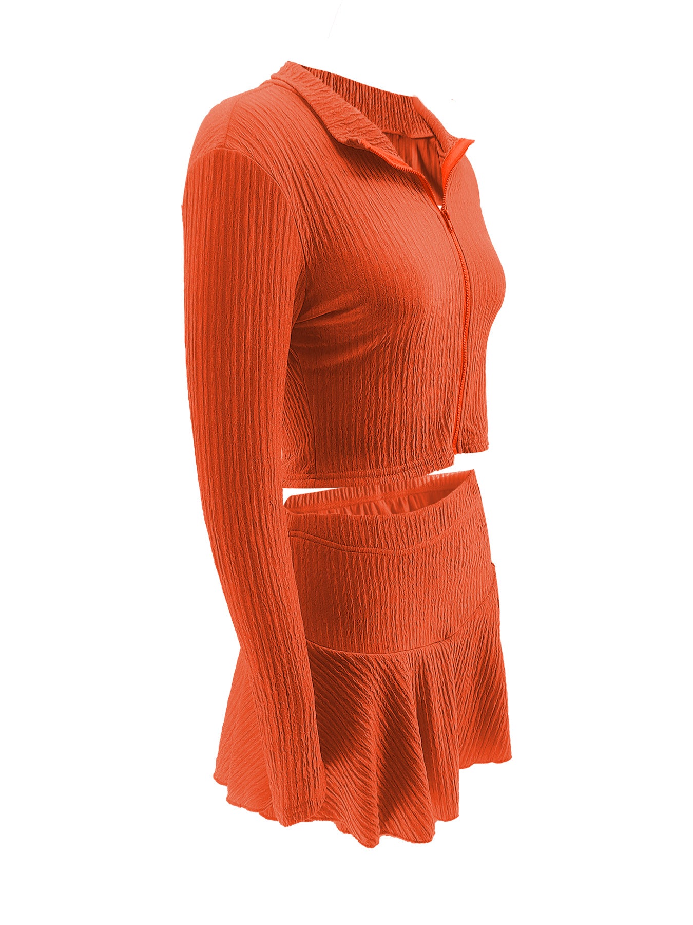 Women Solid Zippered Cropped Top Two-piece set with ruffled skirt 28