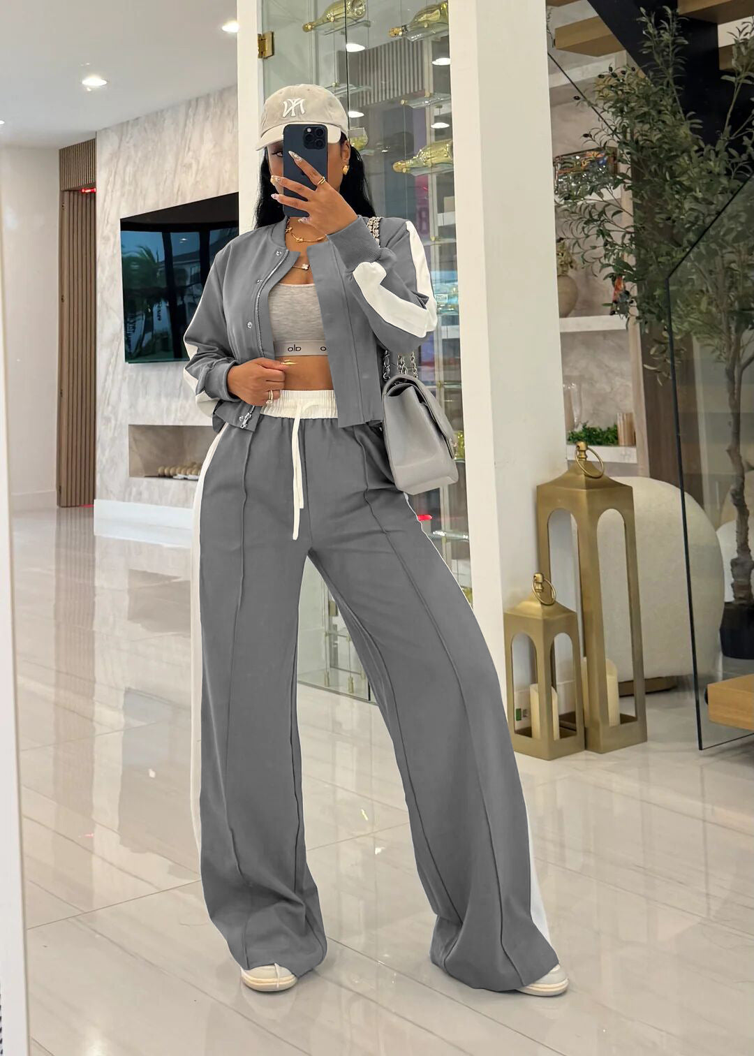 Women's Autumn Winter Casual Long Sleeve Top Wide-Leg Pants Set 3