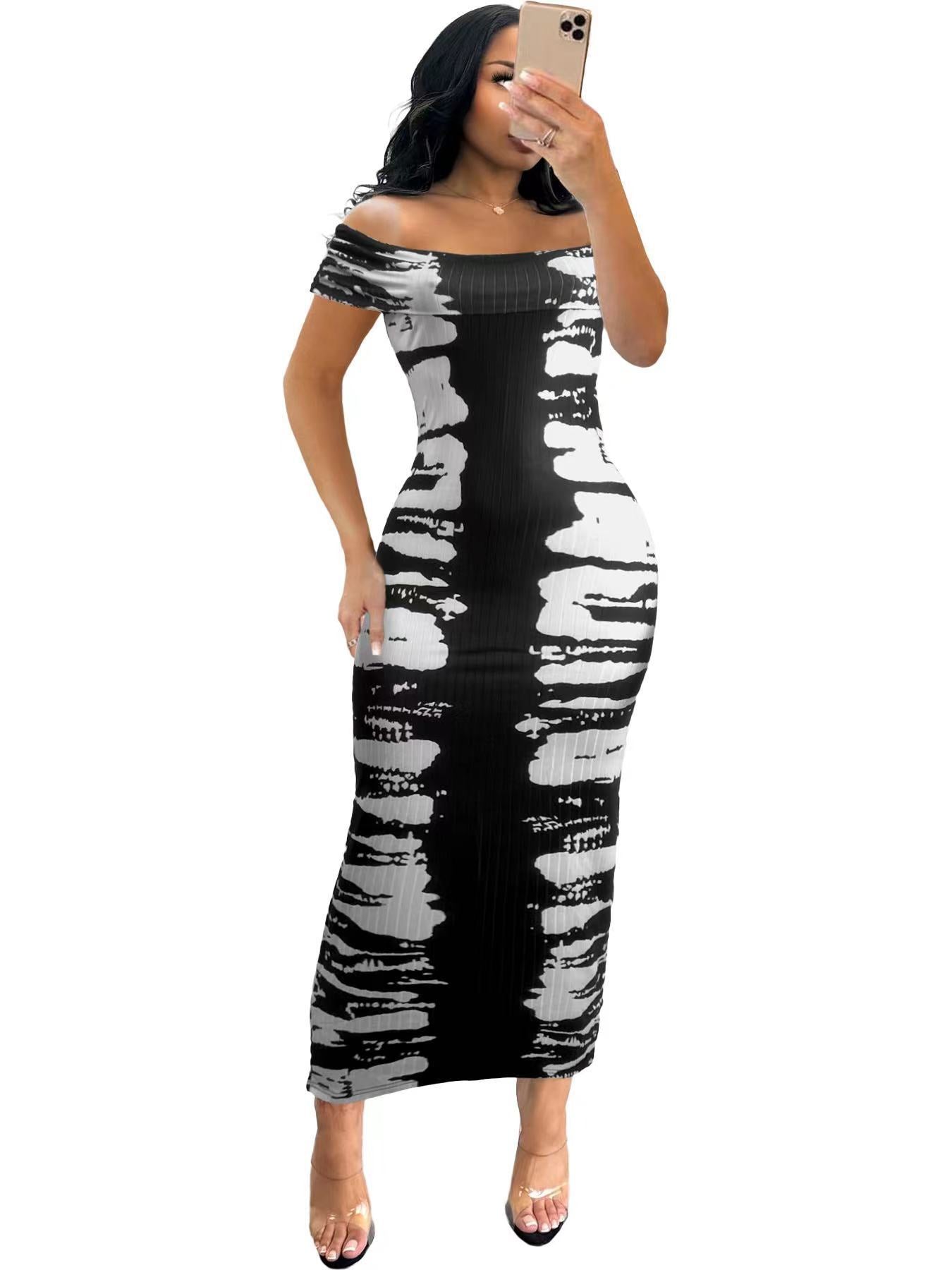 Women Sexy Off Shoulder Print Sleeveless Bodycon Dress 7