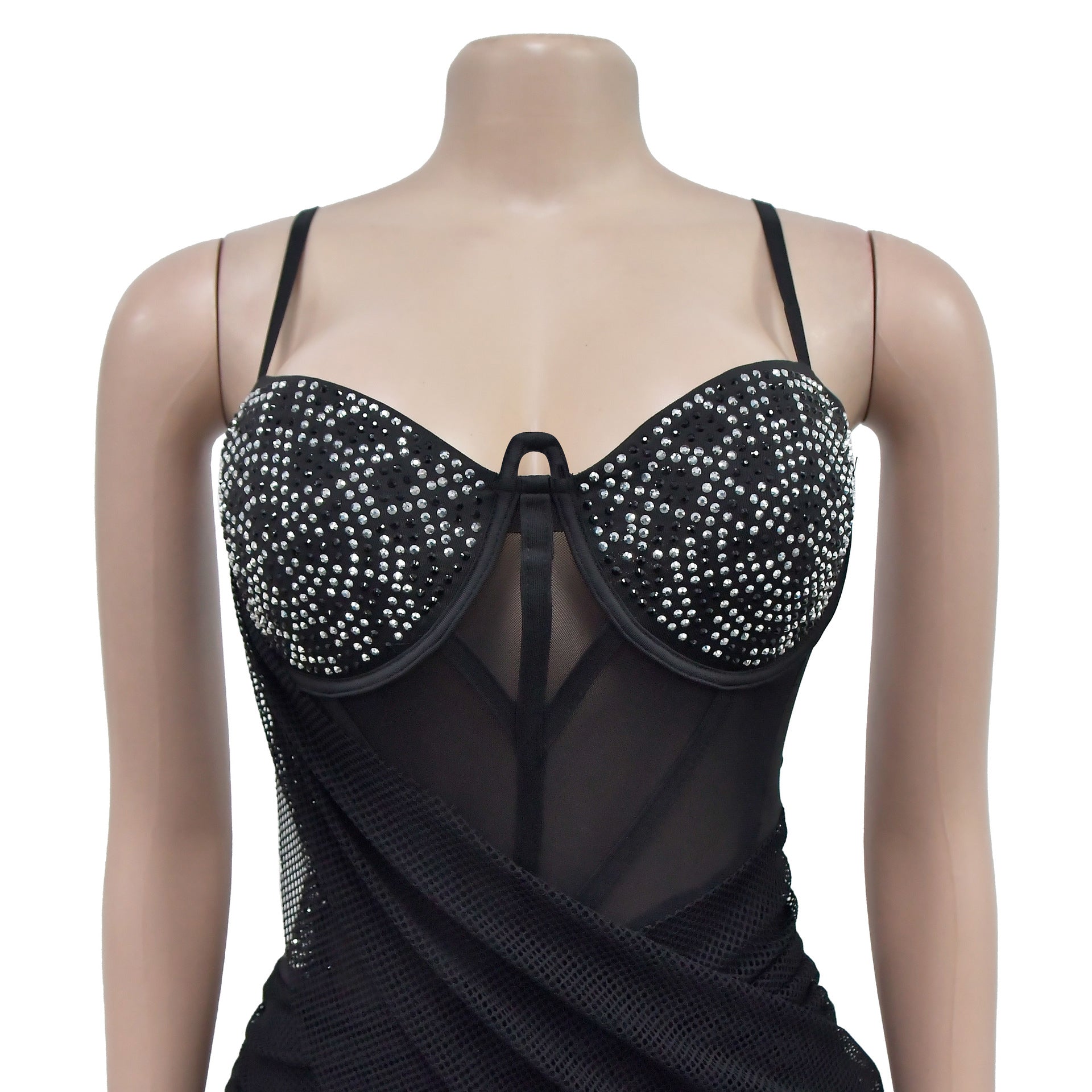 Fashion Women's Sexy Mesh Beaded strap Long Dress 8