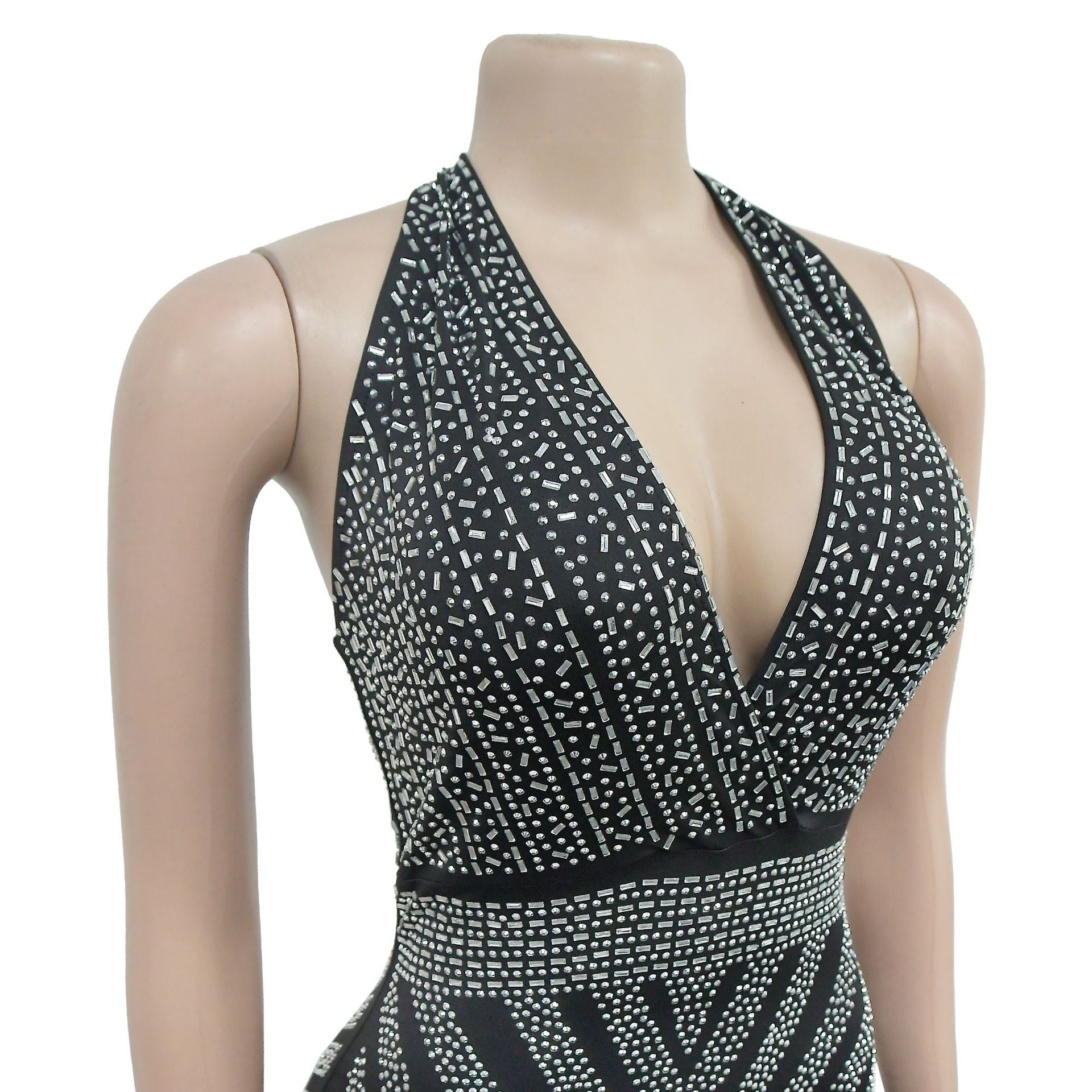 Women Solid mesh Beaded Sleeveless Maxi Dress 17