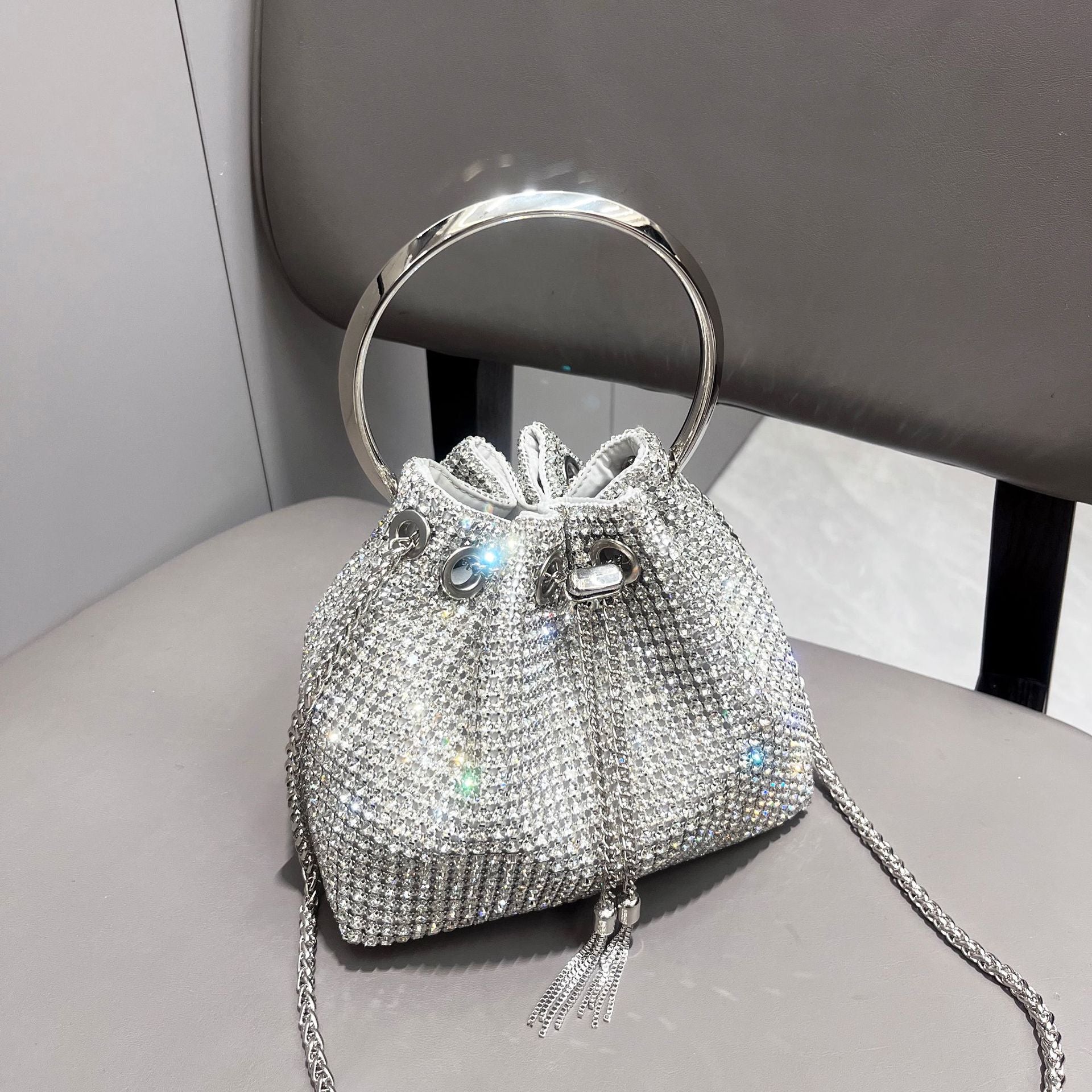 Women Autumn/Winter Bucket Bag Drawstring Beaded Shoulder/Crossbody Handbag 66