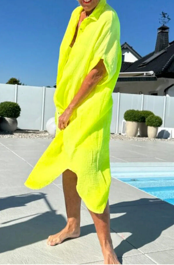 Women Summer Print Holidays Button Shirt Dress 5