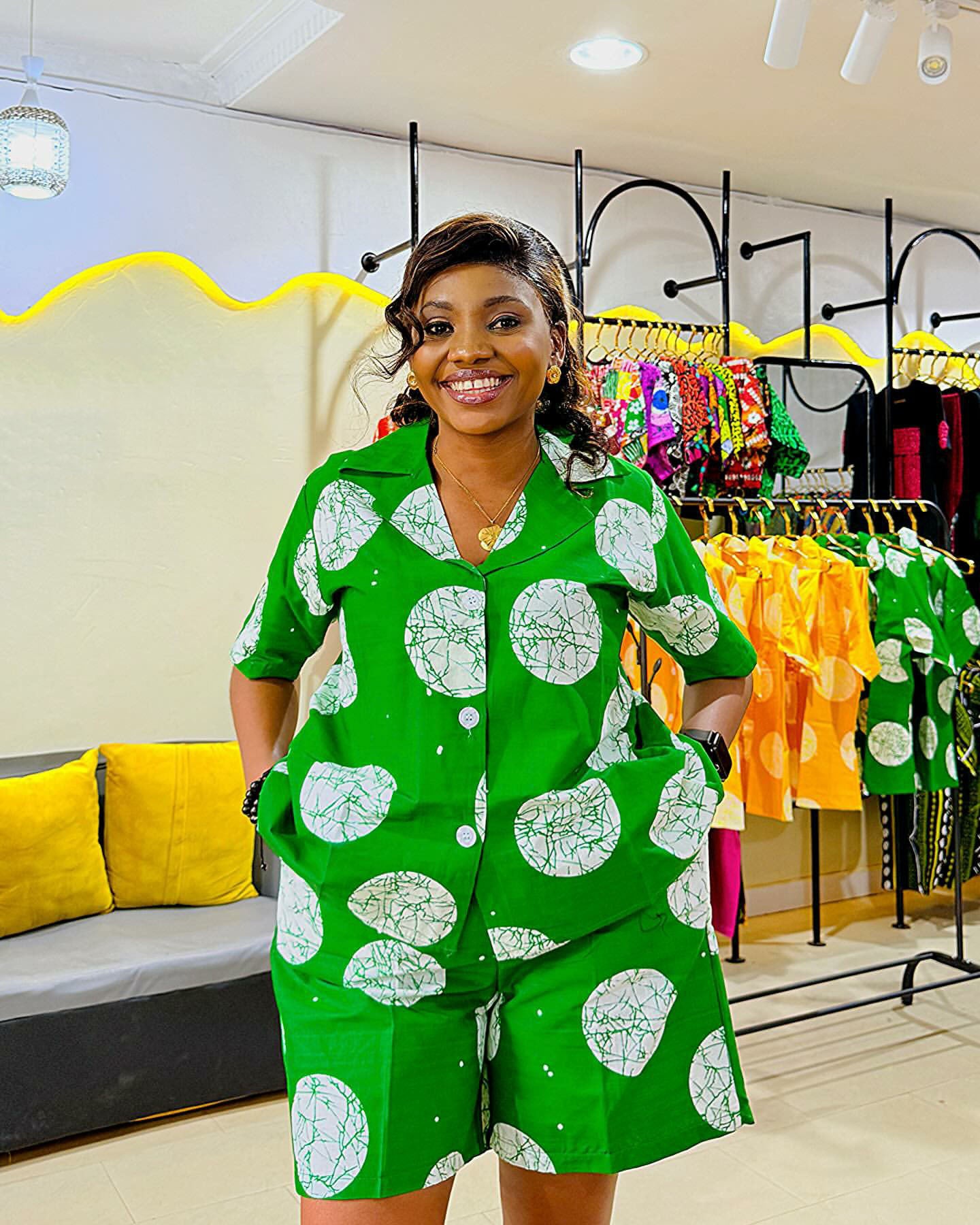 Plus-size African Women printed short-sleeved turndown collar shirt and casual shorts two-piece set