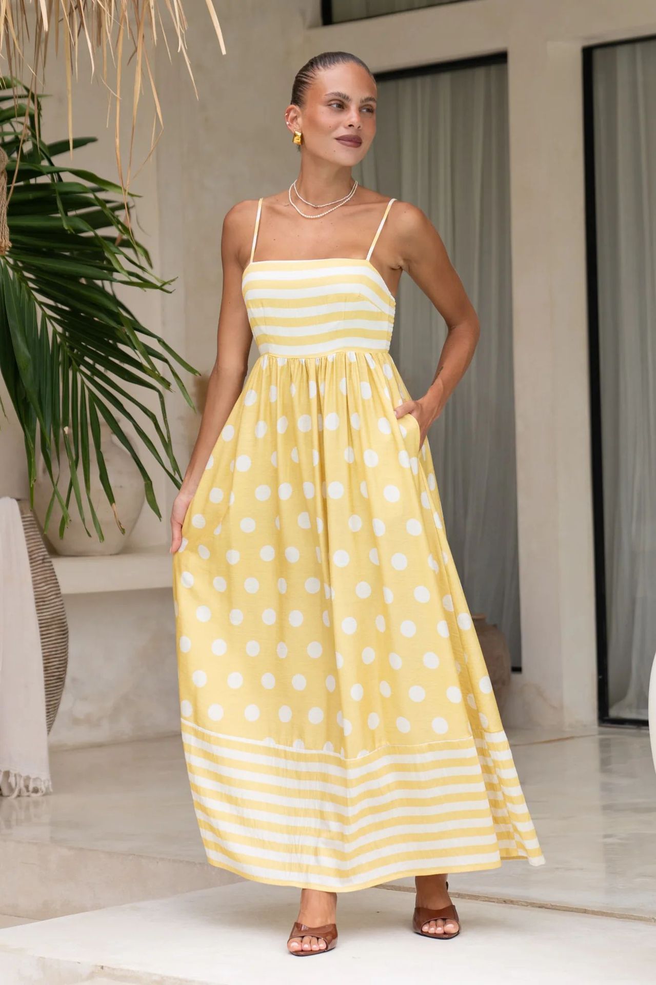 Summer Fashion Print Low Back Strap Sexy High Waist Long Dress 3