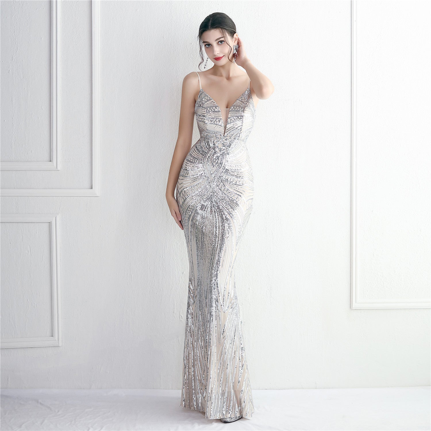 WomenElegant Sequin Backless Fishtail Evening Dress 14