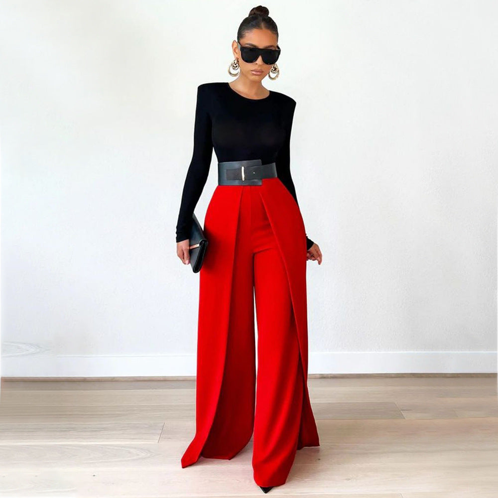 Women Loose Solid Wide Leg Pants Straight 4