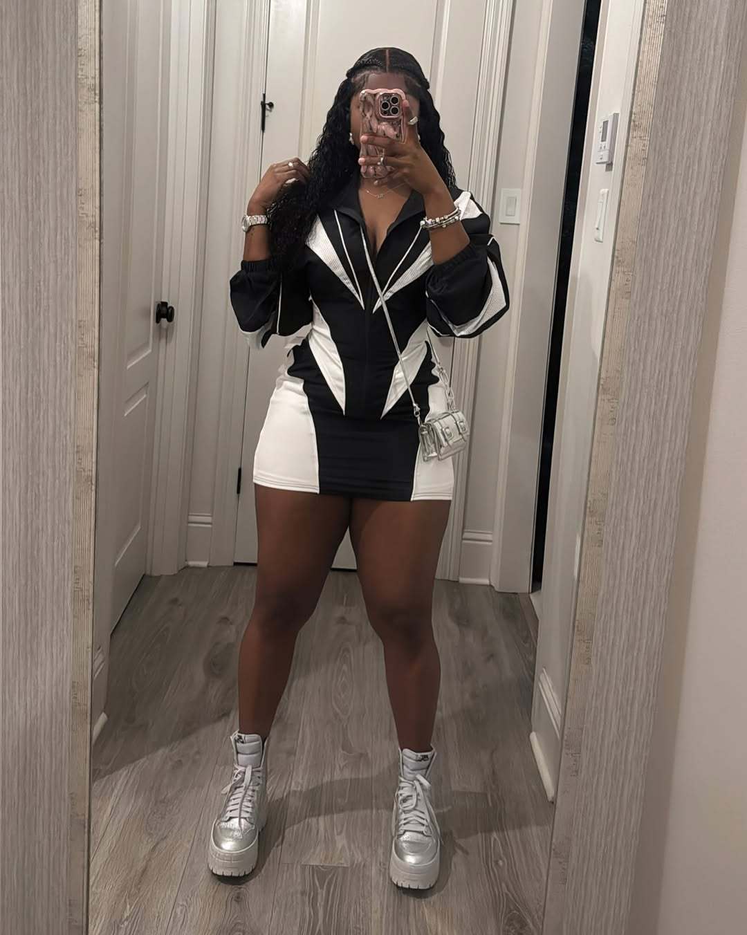 Autumn Sexy Sports Style Loose Casual Contrast Color Long Sleeve Jacket Short Skirt Women Two Piece Set 6