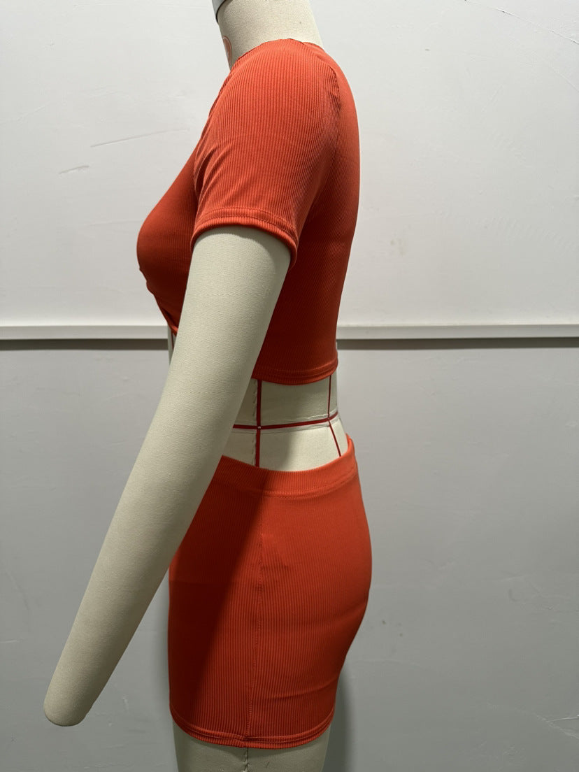 Women sexy v-neck crop top and shorts two-piece suit 5