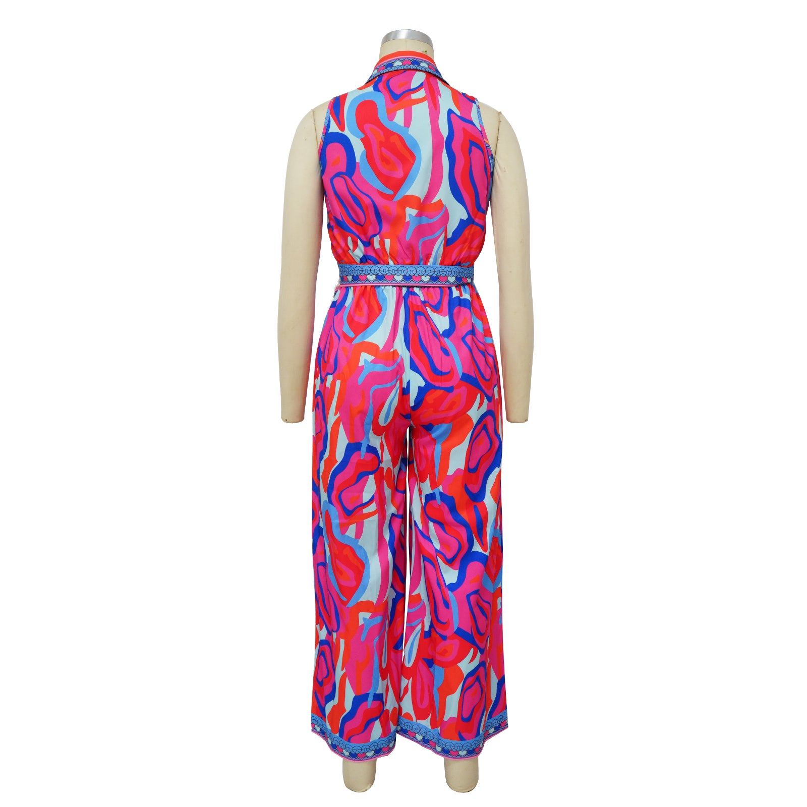 Women's Summer Print Sleeveless V Neck Wide Leg Jumpsuit 17