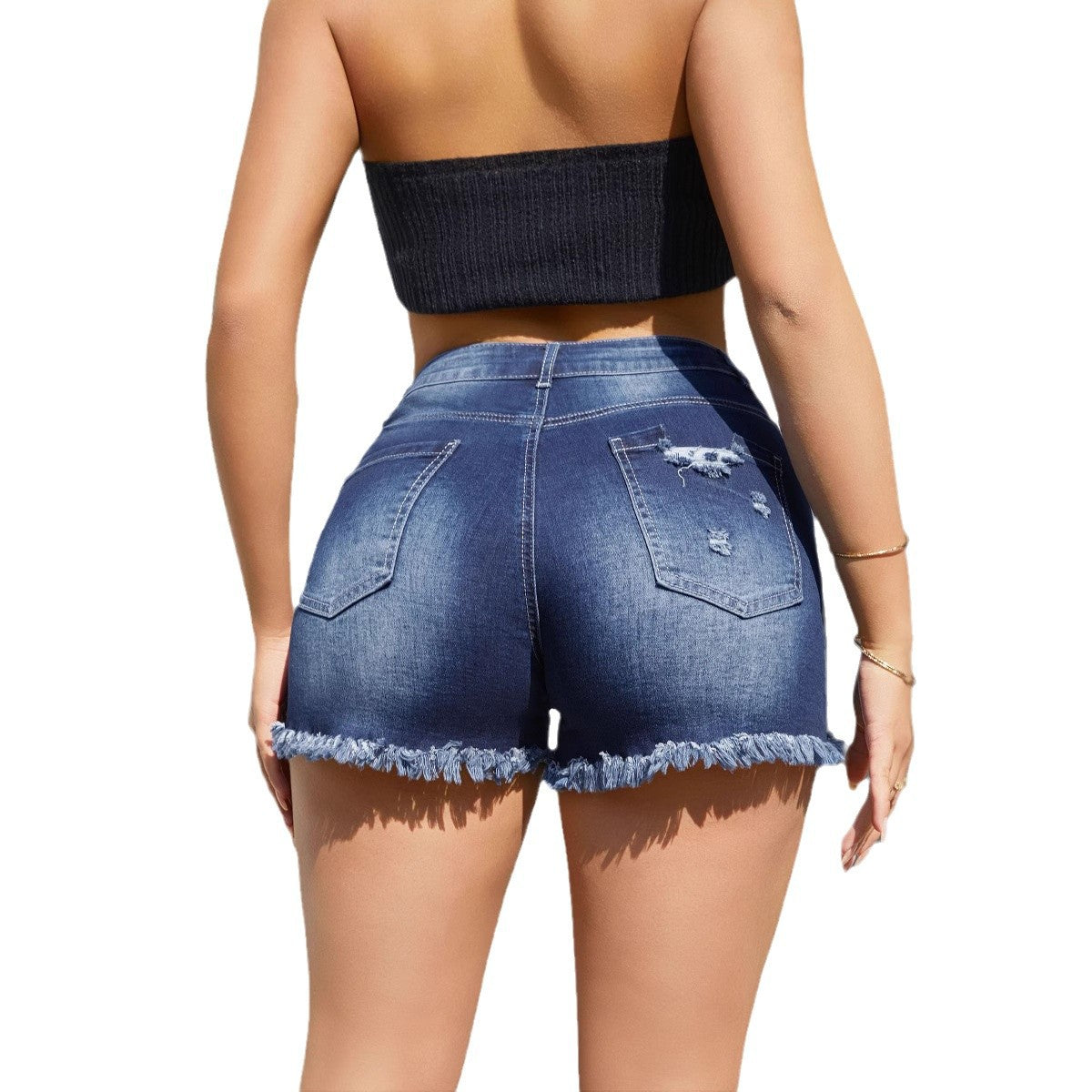 Women Tassel Ripped Denim Shorts 8