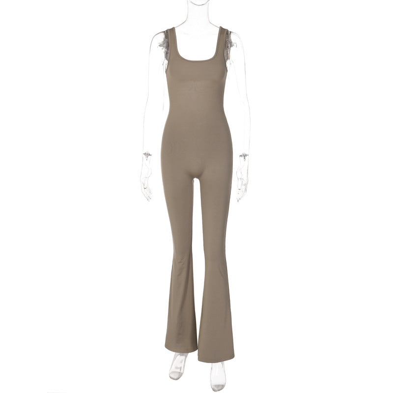 Women's Summer Fashion Solid Color Slim Low Back Sleeveless Jumpsuit 13