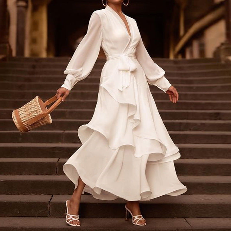 Autumn solid color long sleeve elegant dress 3