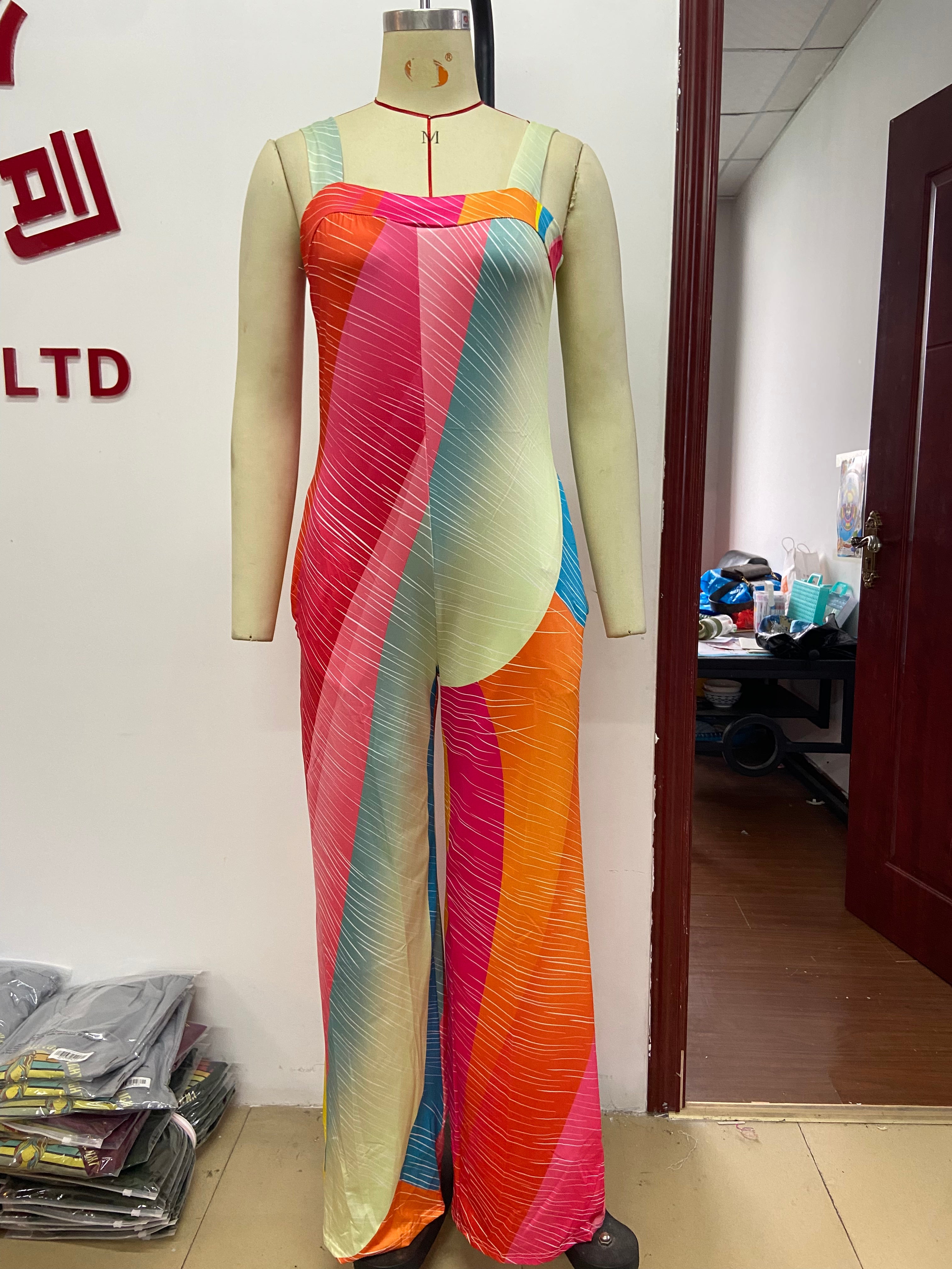 Trendy Print Fashion Wide Strap Jumpsuit Women 10