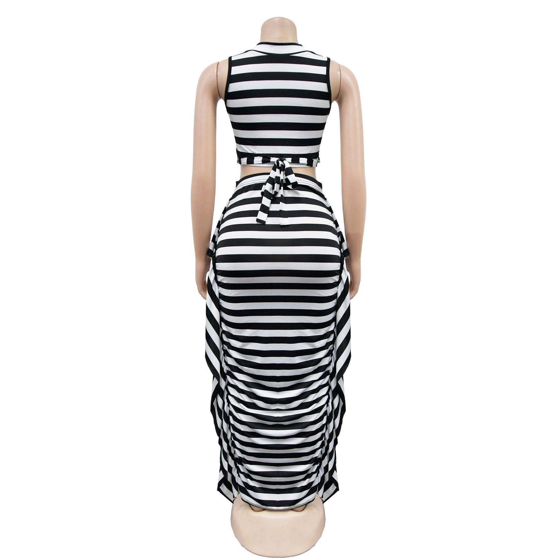 Ladies' Fashion Stripe Sleeveless Crop Top Maxi Skirt Two-Piece Set 15