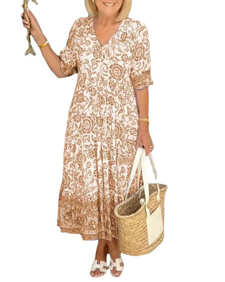 Summer Chic Career Long Floral Tie-Dye Print Plus Size Loose Versatile Dress for Women 10