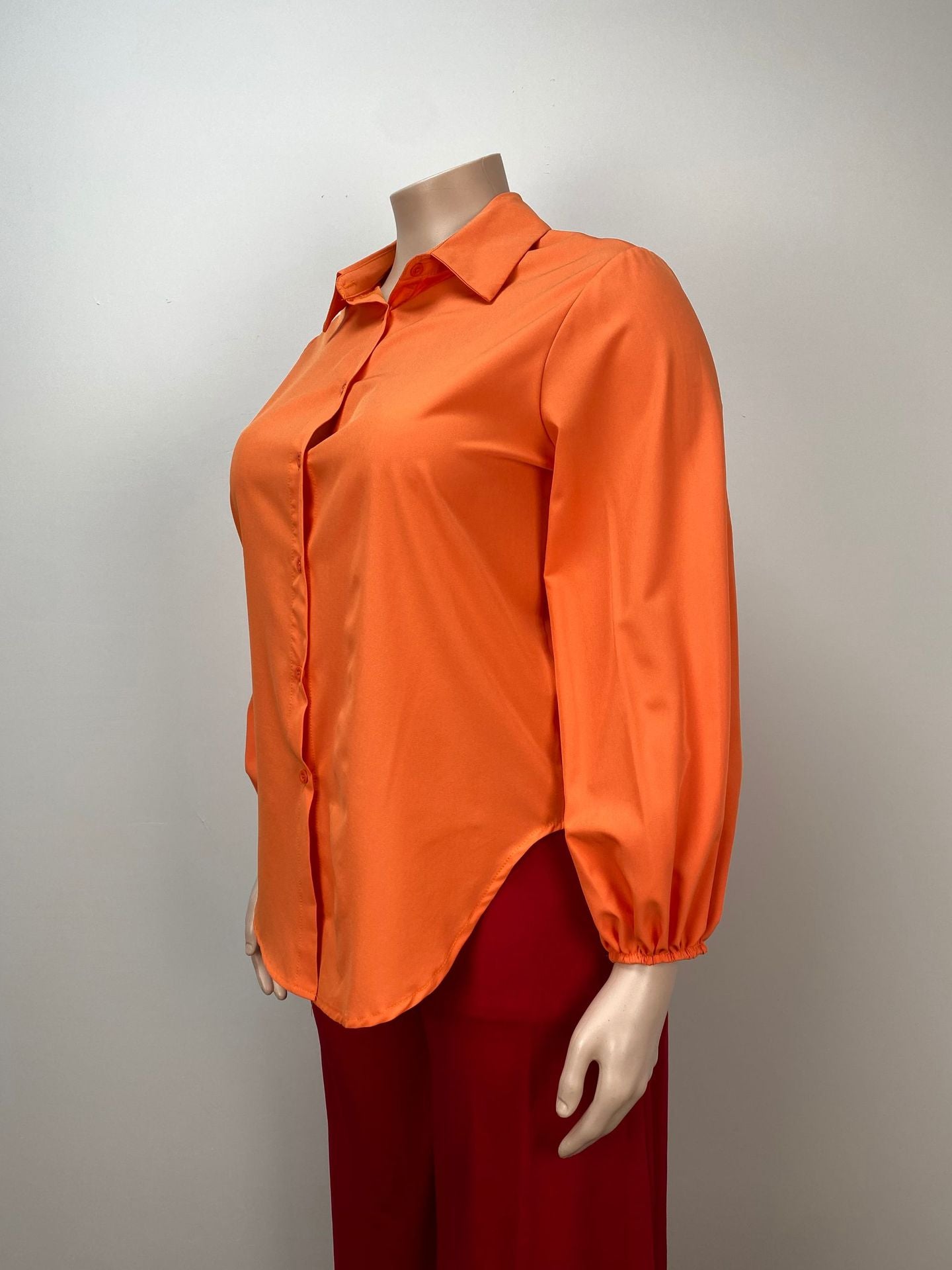 Plus Size Solid Loose Lantern Sleeve Shirt 4