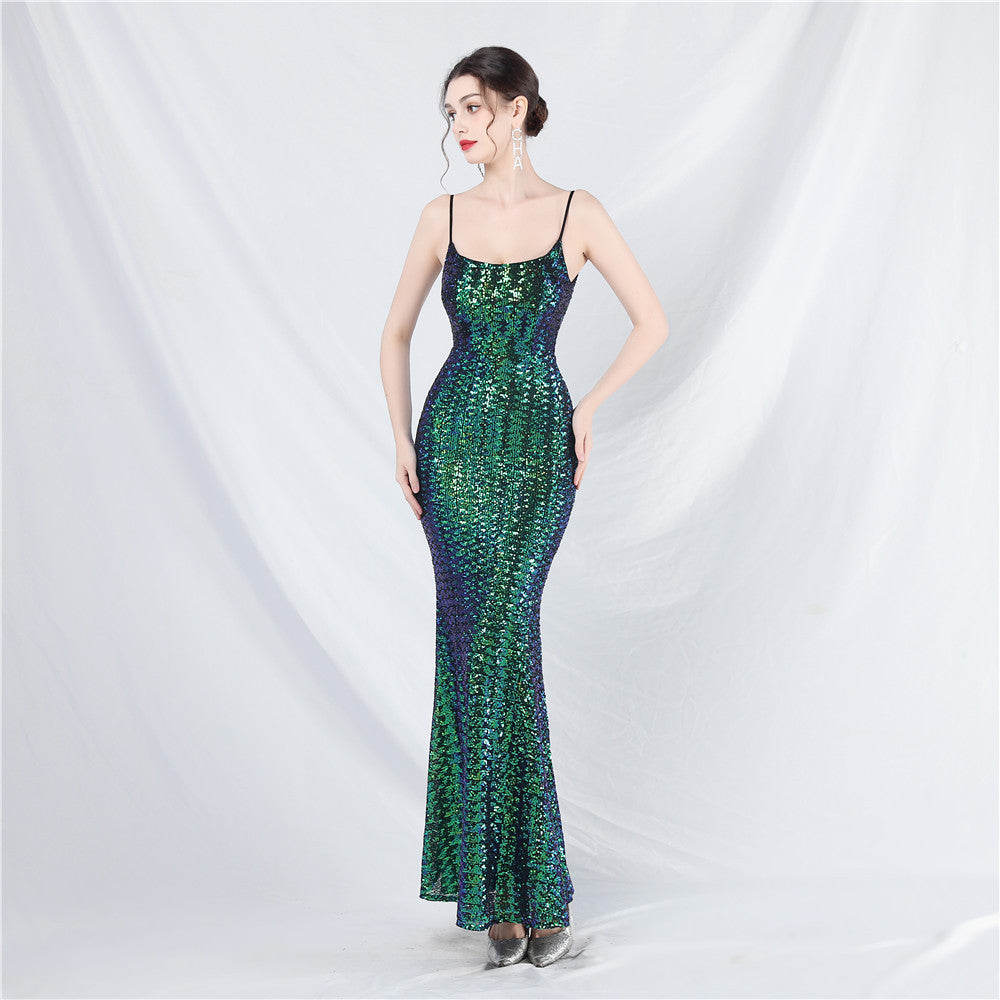 Women sequin suspender evening dress 14