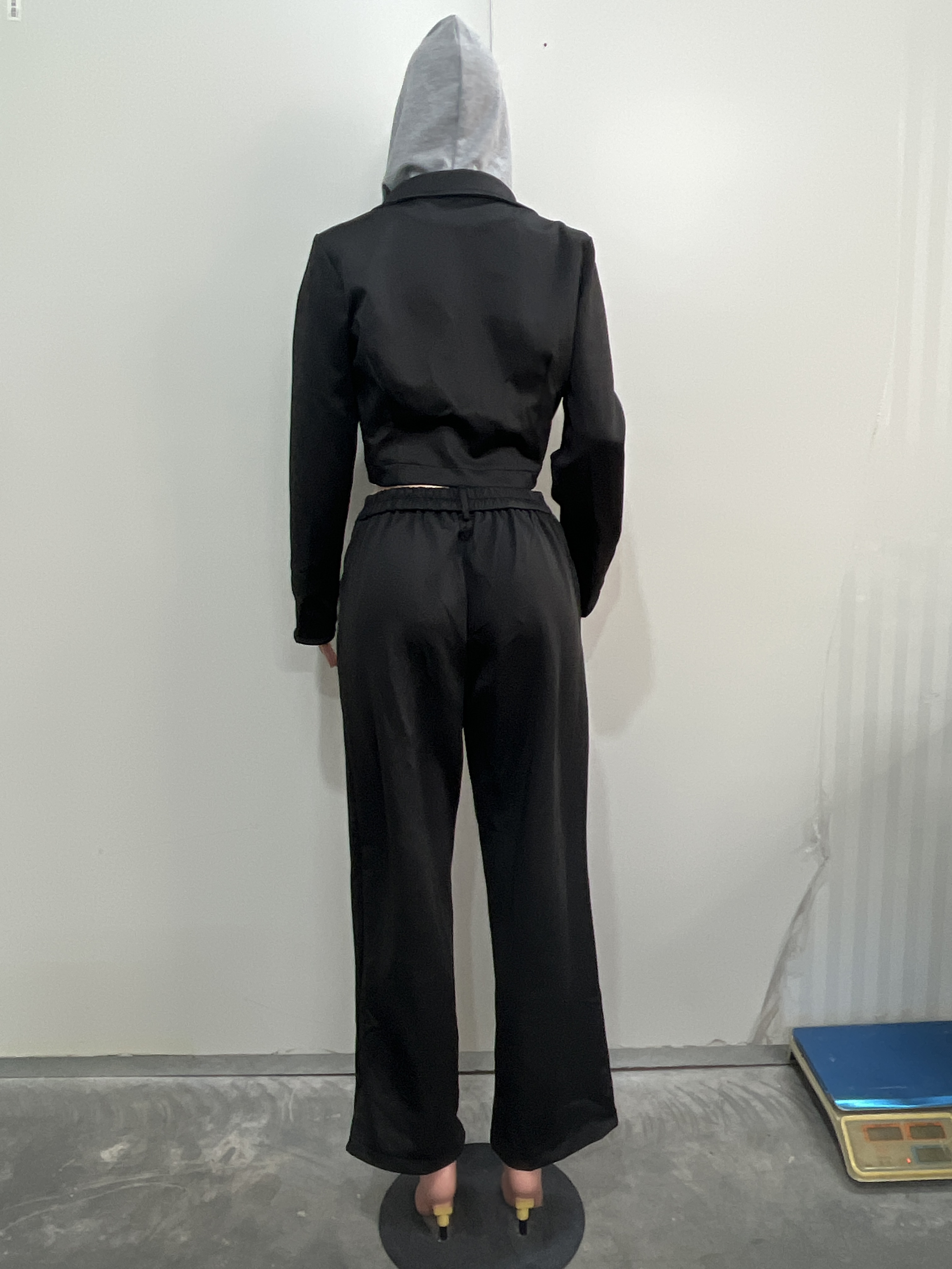 Women autumn and winter Patchwork fake two-piece hooded Coat and pants two-piece set 5