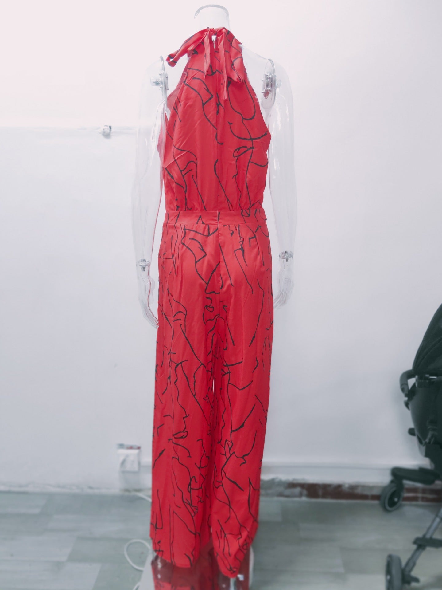 Summer Women Elegant Lace-Up Sleeveless Halter Neck Print Jumpsuit 42